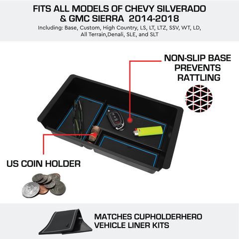 CupHolderHero for Chevy Silverado and GMC Sierra Organizer Tray 2014-2018